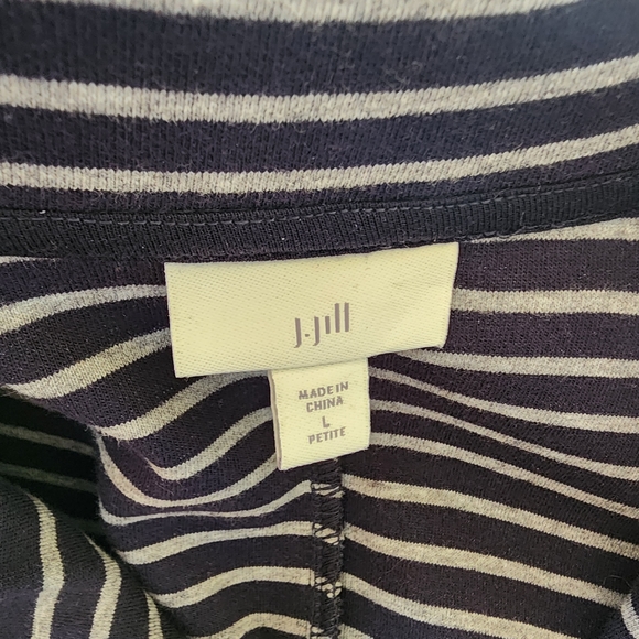 🆕 J. Jill Notched Collar Single Breasted Navy Striped Cotton Blend Blazer~L - Picture 5 of 13